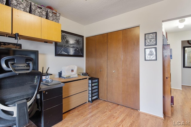 office space featuring light hardwood / wood-style flooring and a textured ceiling