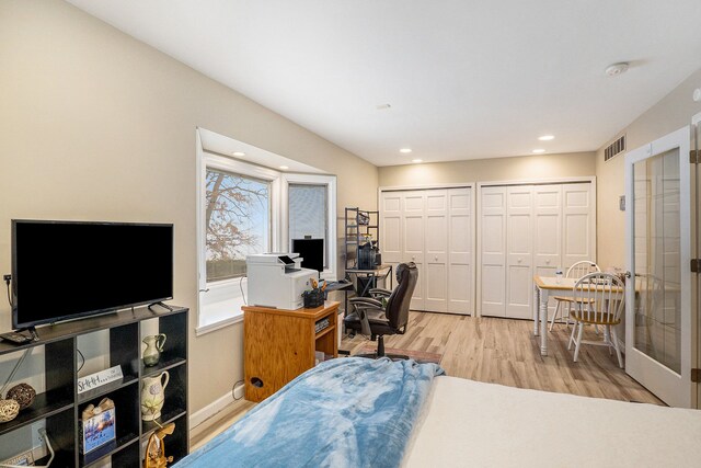 home office featuring light hardwood / wood-style flooring