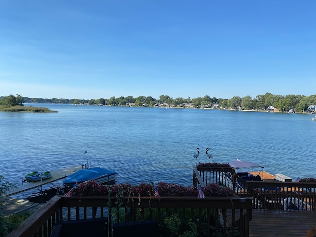 dock area with a water view