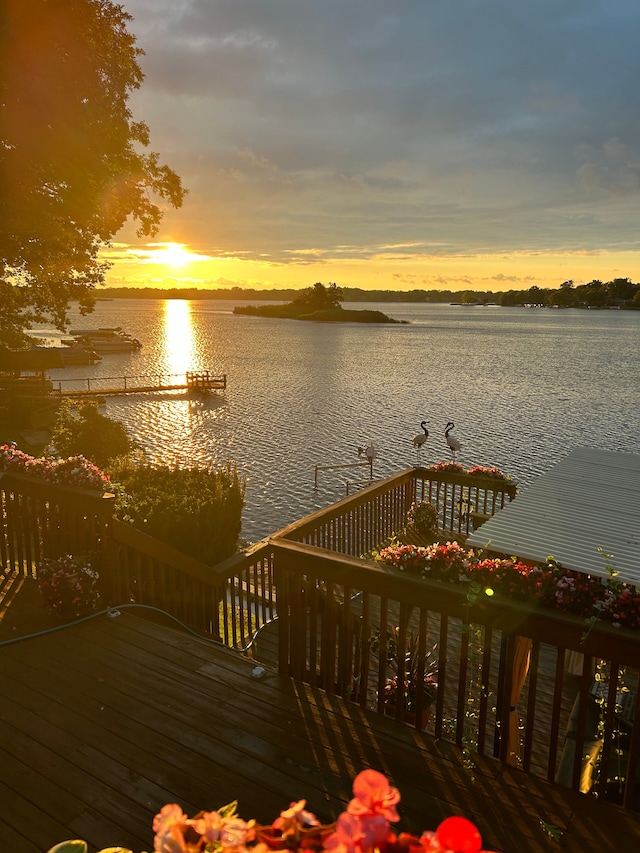 view of dock with a water view