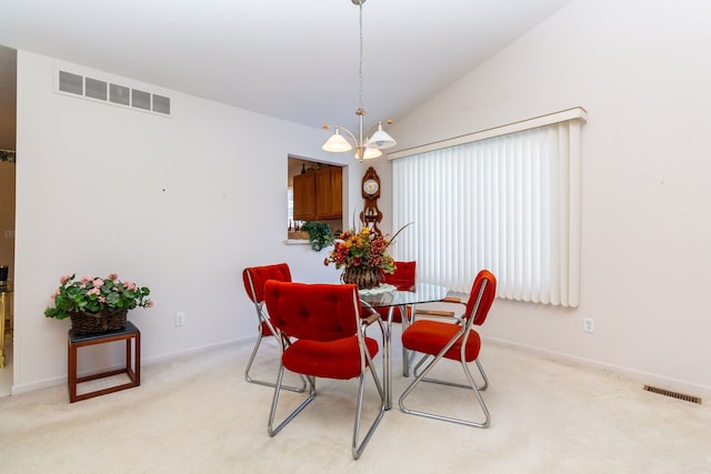dining area with visible vents, baseboards, and carpet floors