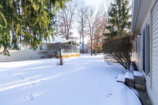 yard layered in snow with entry steps