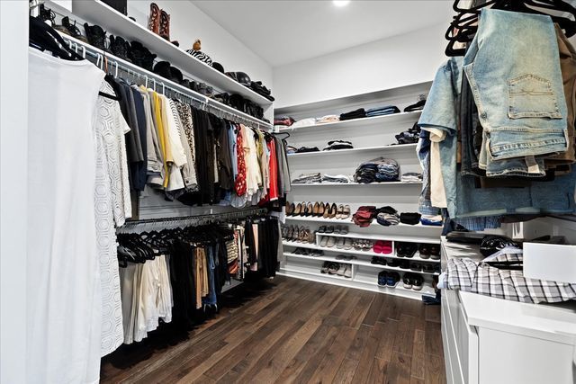 walk in closet featuring dark hardwood / wood-style floors