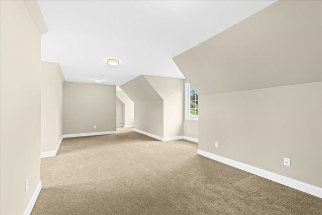 additional living space with vaulted ceiling and carpet floors