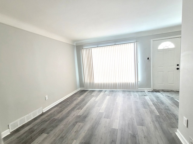 foyer with dark hardwood / wood-style flooring