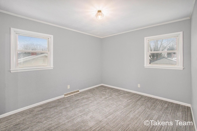 spare room featuring crown molding and a healthy amount of sunlight