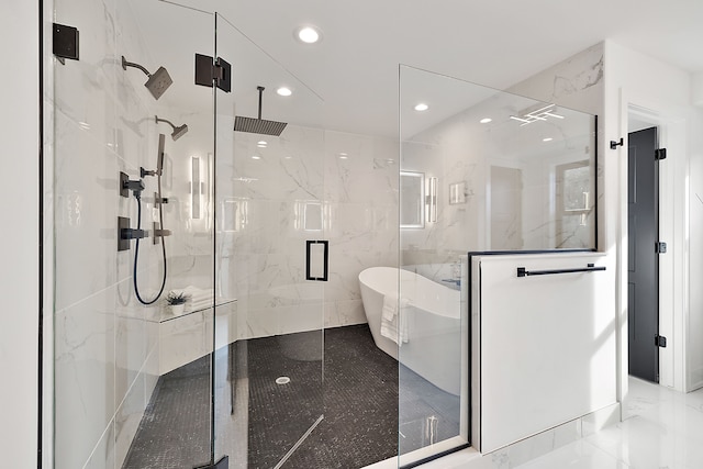 bathroom with plus walk in shower