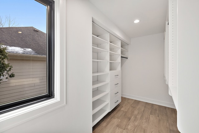 spacious closet with light wood-type flooring