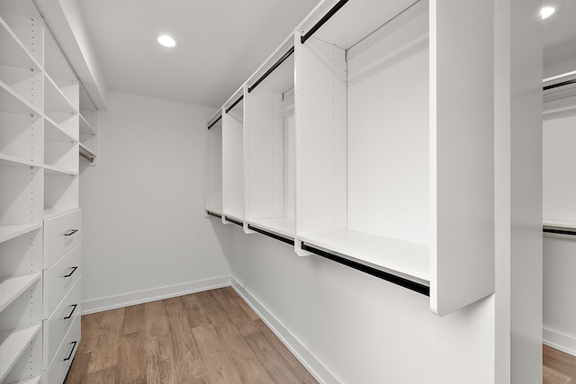 spacious closet with light hardwood / wood-style flooring