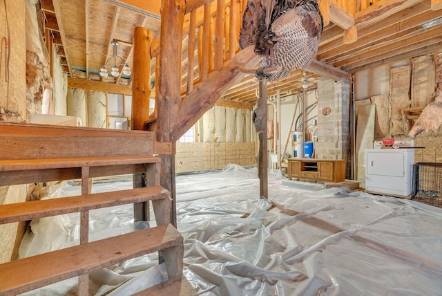 unfinished attic with washer / dryer and water heater