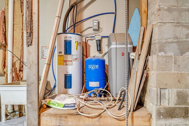 utility room featuring water heater