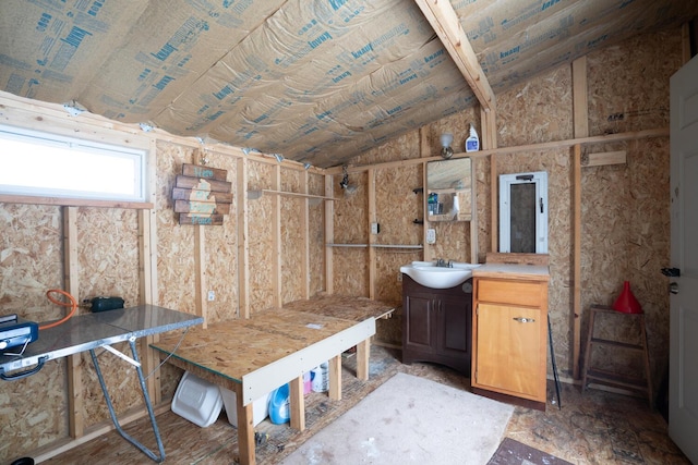 misc room with sink and vaulted ceiling