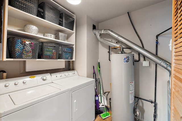 laundry room with washer and dryer and water heater