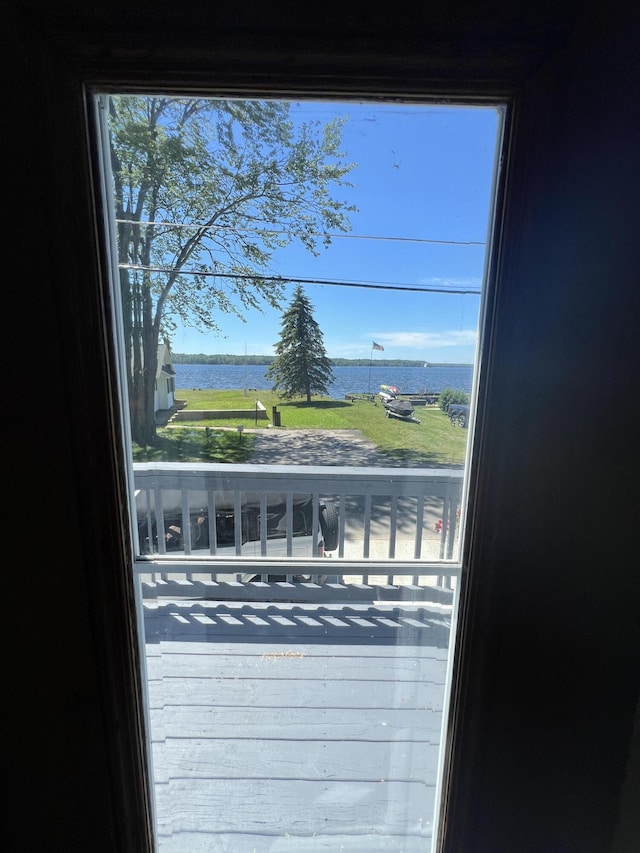 doorway featuring a water view