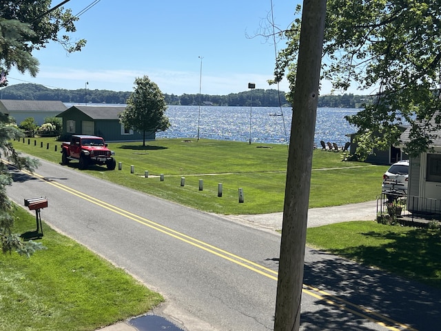 view of road featuring a water view