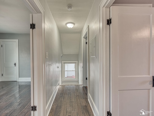 corridor featuring dark hardwood / wood-style flooring