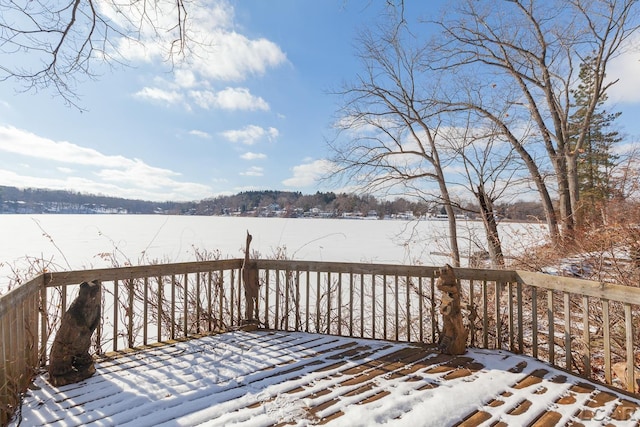 view of snow covered deck