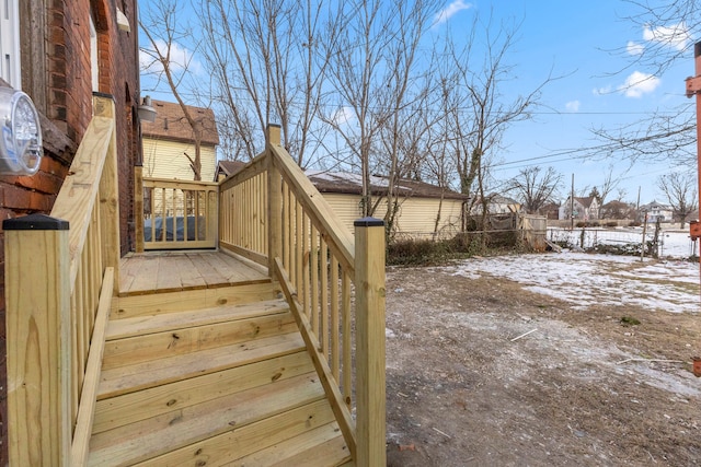 view of snow covered deck