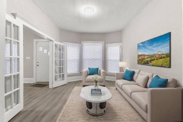 living room with light hardwood / wood-style flooring