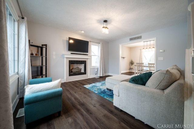 living room with dark wood-type flooring