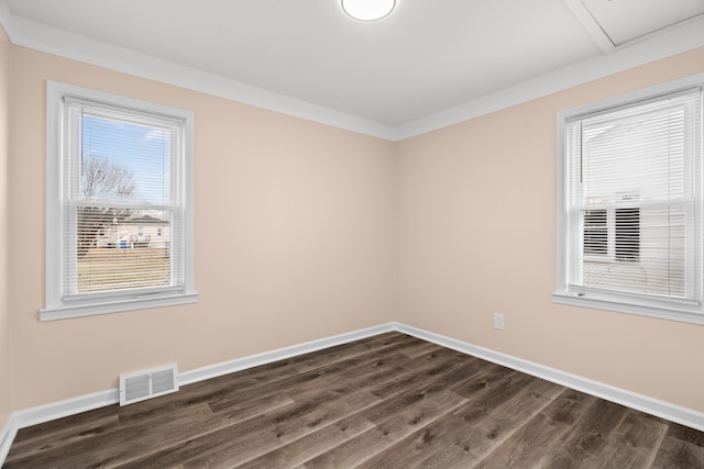 empty room with dark wood-type flooring and a wealth of natural light