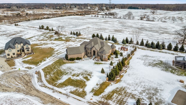 snowy aerial view with a rural view