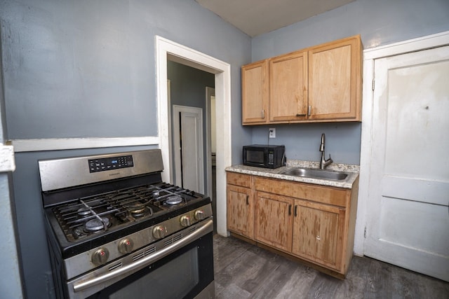 kitchen featuring sink, dark hardwood / wood-style floors, and stainless steel range with gas stovetop