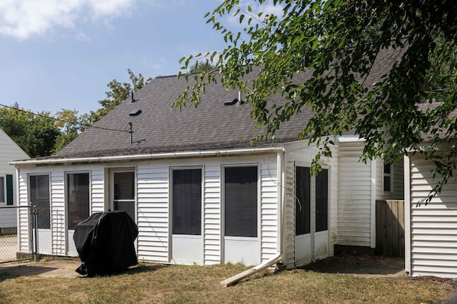 garage with a yard