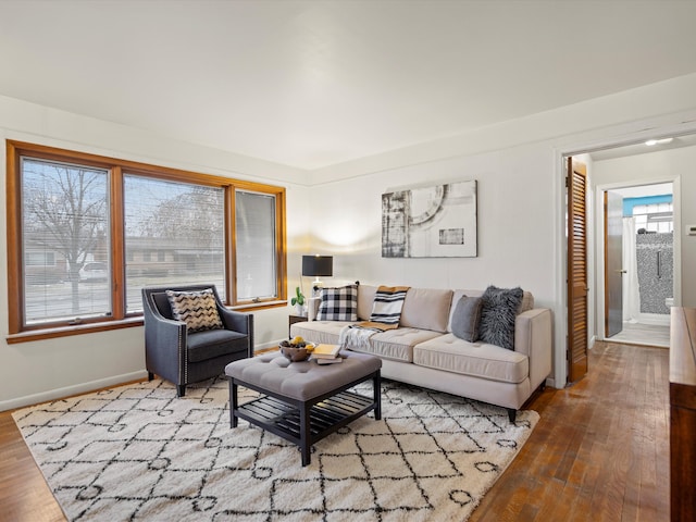 living room featuring plenty of natural light and light hardwood / wood-style floors