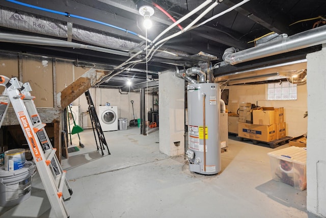 basement featuring washer / dryer and gas water heater