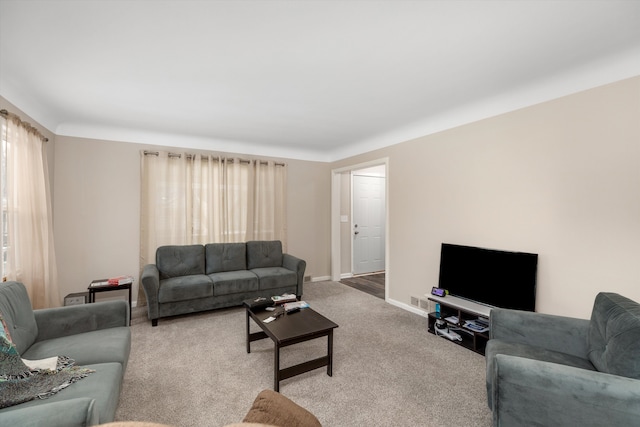 living room featuring carpet flooring