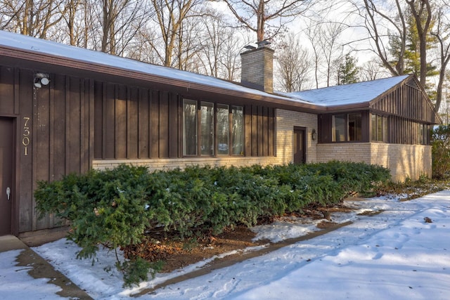 view of snow covered exterior