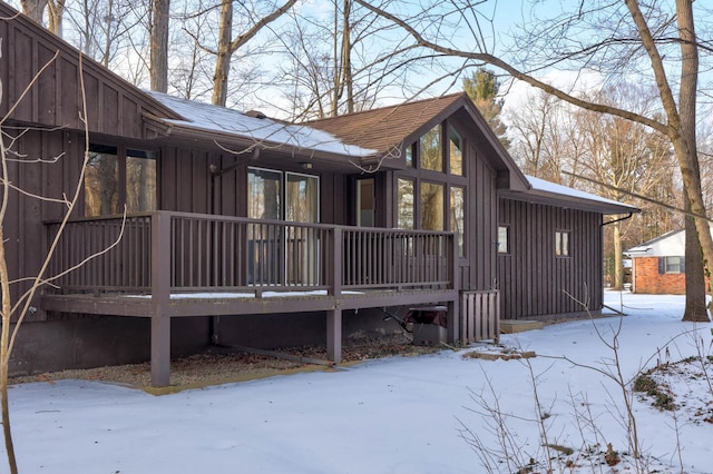 view of snow covered property