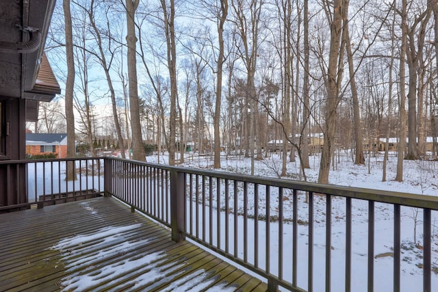 view of snow covered deck