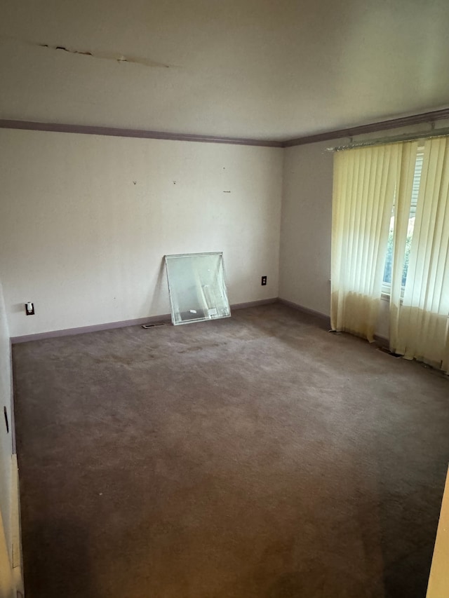 carpeted spare room with ornamental molding