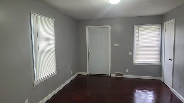 interior space with dark hardwood / wood-style floors