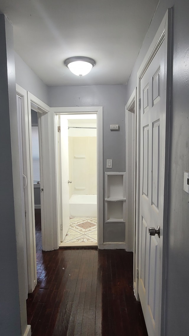 hall featuring dark wood-type flooring