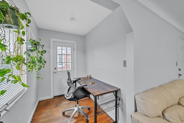 office with hardwood / wood-style flooring