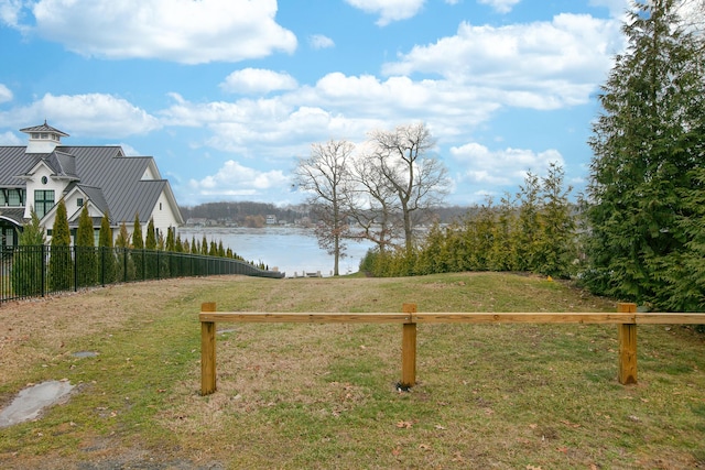 view of yard with a water view