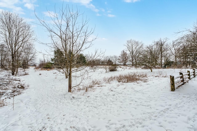 view of yard layered in snow