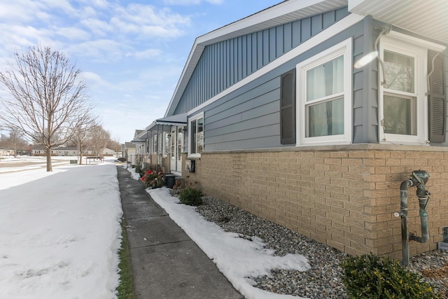 view of snow covered exterior