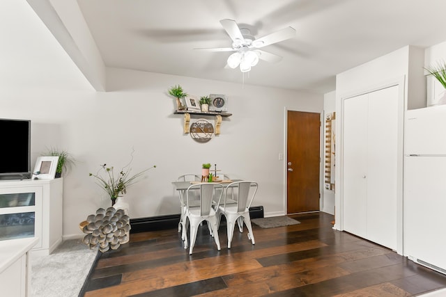 dining room featuring dark wood-type flooring and ceiling fan