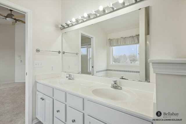 bathroom with vanity and ceiling fan