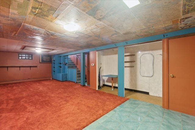 basement with carpet