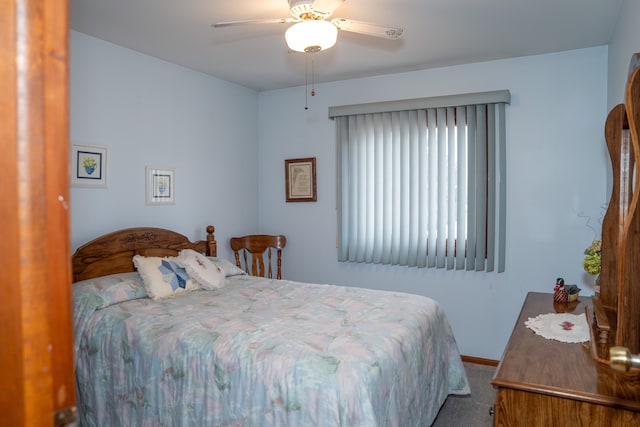 bedroom with carpet floors and ceiling fan