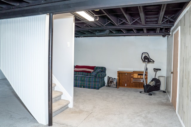 basement with light carpet