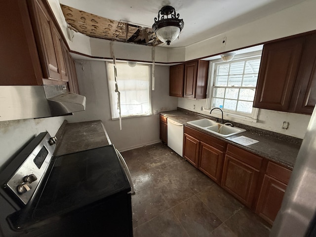 kitchen featuring stainless steel range with electric stovetop, sink, and dishwasher