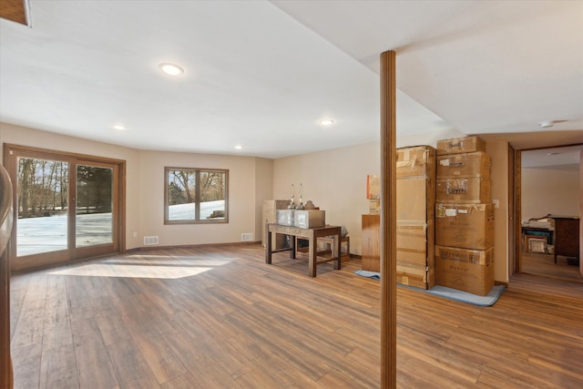 interior space with hardwood / wood-style floors