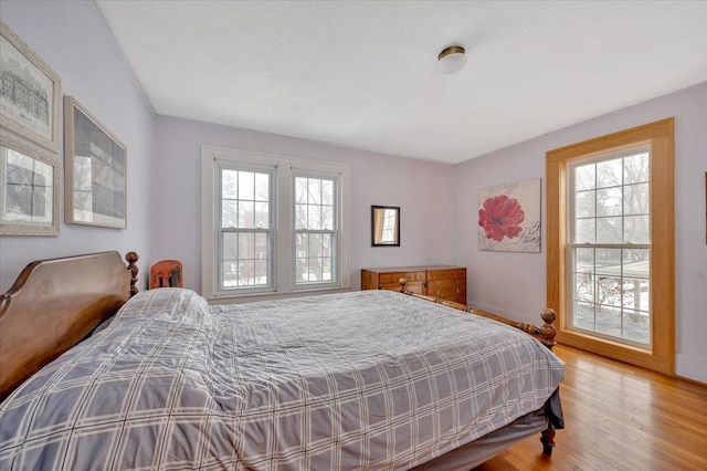 bedroom featuring multiple windows and wood-type flooring