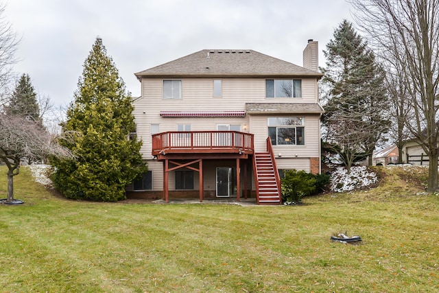 back of property featuring a yard and a deck